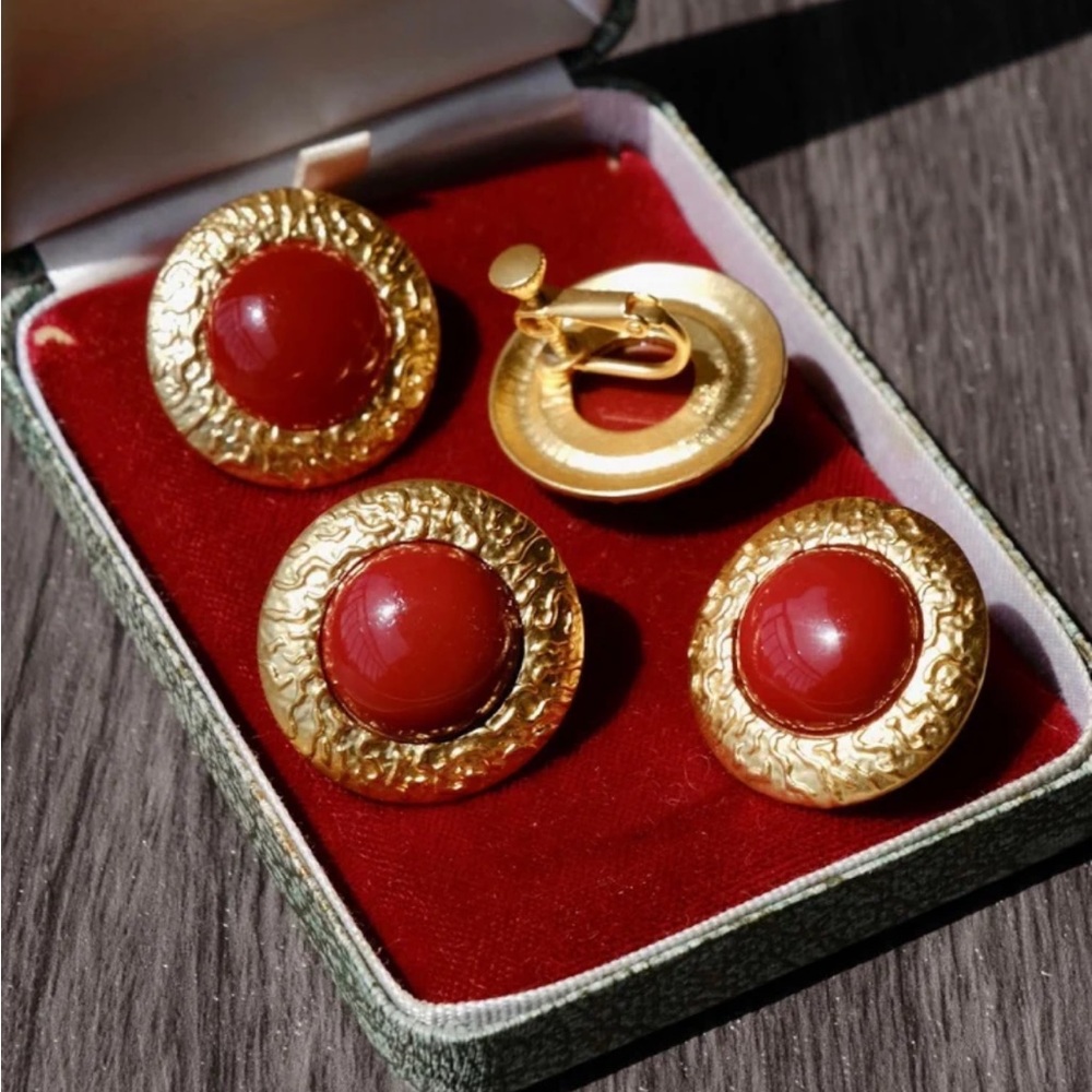 18K Gold Plated Italian Red Vintage Earrings - Picture 6 of 8